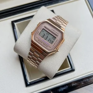 LeatherASM Digital| Rose Gold Metal Strap | Alarm, Chronograph & Water Resistant Digital Watch - For Women Digital Watch for Women | Rose Gold Band | LED Backlight
