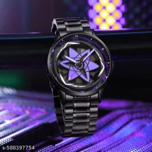 ANSHIKA COLLECTION Spinning Wheel Star Skeleton Dial Designer Casual Stainless Steel Watch For Boys Analog Watch  - For Men FF9986-PRP BK