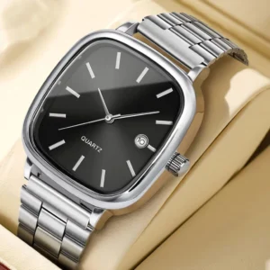 ILOZ Black Classical Silver Large Dial Simple Steel Hand wrist Watch for Men Analog Watch  - For Men Luxury new stylish silver square Dail steel chain Analog quartz watch