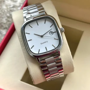 ILOZ Classical Silver Large Dial Simple Steel Hand wrist Watch for Men Analog Watch - For Men Luxury new stylish silver square Dail steel chain Analog quartz watch