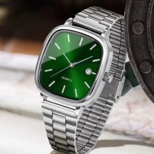 ILOZ Green Classical Silver Large Dial Simple Steel Hand wrist Watch for Men Analog Watch - For Men Luxury new stylish silver square Dail steel chain Analog quartz watches for men
